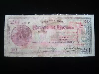 Mexico Oaxaca 20 Pesos 1915 F S959 Cloth Mexican Revolution War 0944# Money  • $94.90