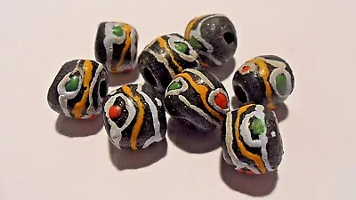 Beautiful  Antique Venetian Black Glass Trade Beads X 8 LOT 1 • £45