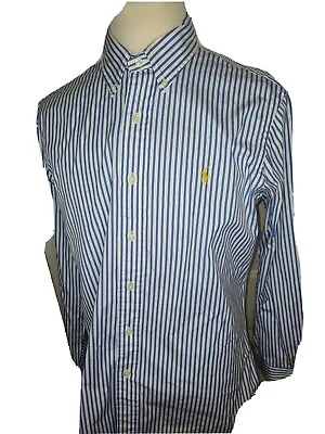 POLO RALPH LAUREN Mens Custom Fit Blue White Striped Long Sleeve Shirt Large • $23.27