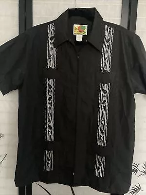 HABAND Guayabera Shirt Men’s M Black Vintage Mexican Cuban Embroidered Full Zip • $25