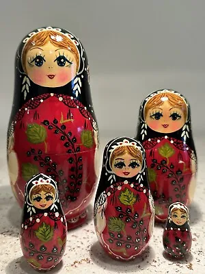 Vintage Hand Painted Russian Matryoshka 5 Piece Set 7.5” Nesting Dolls  Signed • $54.99