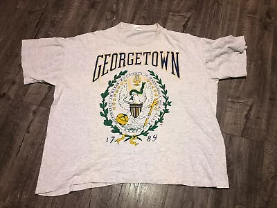 Vtg 80s 90s Georgetown University T Shirt Spell Out Single Stitch Hoyas XL • $14
