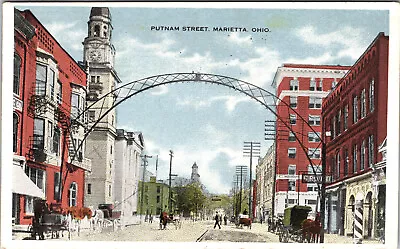 Marietta OH Ohio - Putnam Street  -  Horses & Wagons - Postcard -  1915 • $6.95