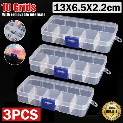 £3.29 • Buy 3X 10 Compartment Plastic Storage Boxes Organizer Craft Bead Nail Container Case