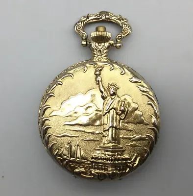 U.S Commemorative Pocket Watch Statue Of Liberty Gold Tone 44mm New Battery A3 • $22.49