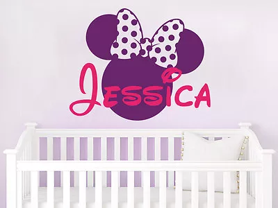 Personalized Girl Name Wall Decal Minnie Mouse Head Vinyl Sticker Nursery ZX73 • $44.99