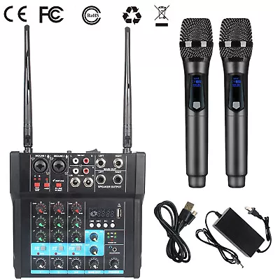 250W Amplifier Audio Mixer 4 Channel Sound Mixer With Dual Wireless Mic Sound • $99.99