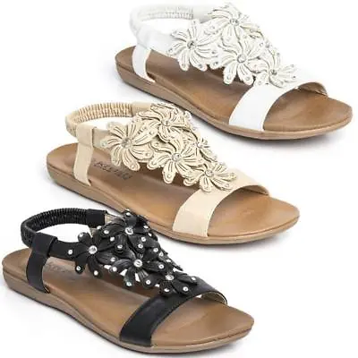 Womens Ladies Flat Low Wedge Summer Beach Fashion Sandals Shoes Sizes 3-8 • £11.95