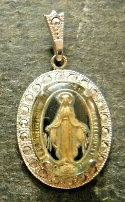 Antique Ornate Sterling Silver Miraculous Medal With Cabochon Marcasite Look  • $143.64
