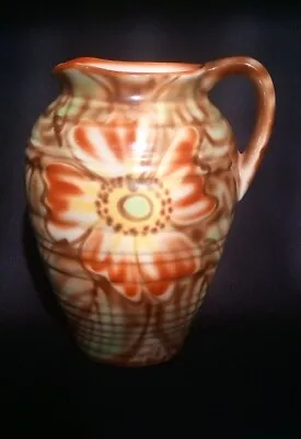 Royal Art Pottery Longton Orange Floral Pitcher Jug Vintage  • £12