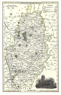 Reproduction A3 Map Of County Nottinghamshire  Original Dated 1855. • £7.50