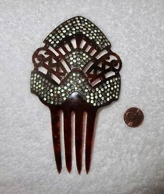 Vintage Hair Comb France Art Deco Mantilla Rhinestone Faux Tortoise Shell Superb • $62.99