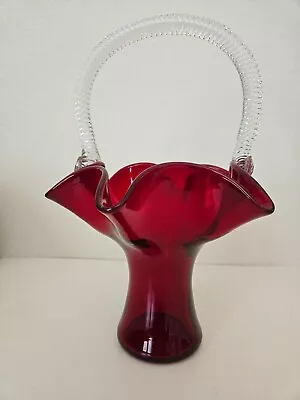 Morgantown Glass PATRICK Basket Flower 8  Spanish Red Crystal Twist Reed Handle • $249