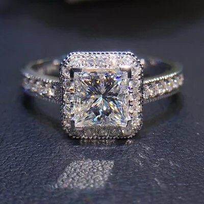 $2.28 • Buy Sprkly Cubic Zircon 925 Silver Filled Ring Elegant Jewelry Women Ring Sz 6-10