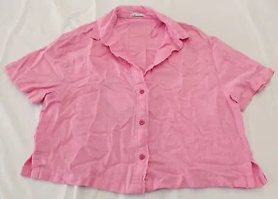 $34.30 • Buy Bershka Women's Oversized Short Sleeve Button Up Shirt AG4 Pink Small NWT