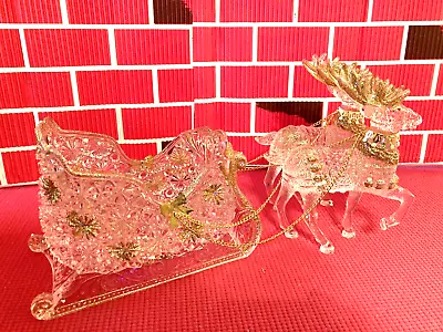 Lucite Acrylic Plastic Vtg Santa Sleigh Deer Reindeer GOLD Chain Display • $19.99