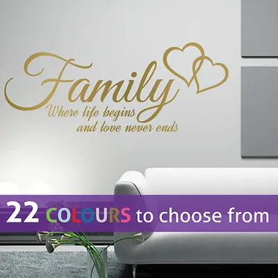 FAMILY Where Life Begins Love Never Ends Quote Tree Wall Art Sticker Decal Words • £13.30