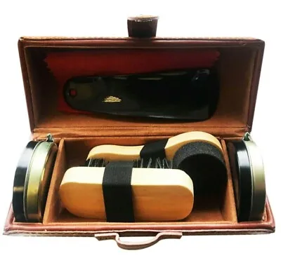 £11.99 • Buy Shoe Cleaning Care Kit Set For Brown Black Leather Polish Brush Travel Gift Case