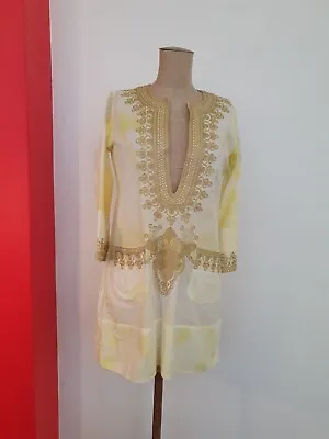 Anya Hindmarch Beach Tunic Dress Long Top Yellow Batik Gold Moroccan Style S • $57.79