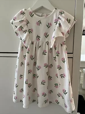 Zara Baby Girl White Pink Green Floral Ruffle Dress 2-3 Years BNWT • £12