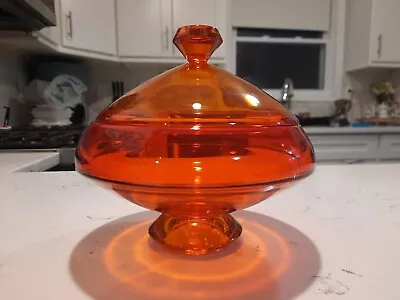 Vtg Rare MCM Viking Art Glass Candy Dish Flying Saucer UFO Spaceship Persimmon • $153.50