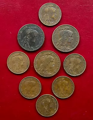 France 1912 - 1916 9 Bronze 5 Or 10 Centimes Coins • £5