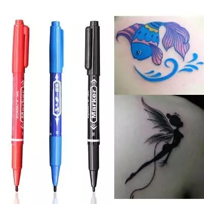 £4.99 • Buy 3pcs Double Ends Temporary Ink Skin Marker Pen Tattoo Supplies Body Art Tool