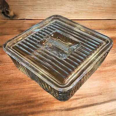 Vintage Anchor Hocking Clear Ribbed Pressed Glass Rectangular Serving Dish • $22