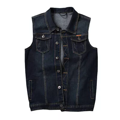 Men Denim Vest Waistcoat Gilet Top Sleeveless Shirt Jacket Jeans Tops Pocket Fit • $81.66