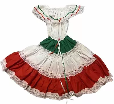Gypsy Peasant Mexican Lace Dress Cinco De Mayo Fiesta Tricolor • $20.77