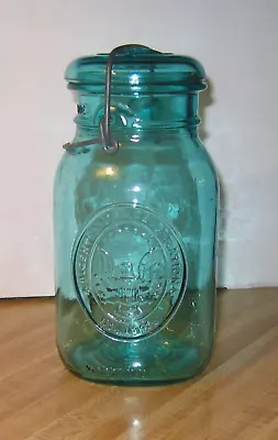 Vintage Ball/Ideal Green Glass Wire Bale Mason Jar-1776-1976 Bicentennial-Quart • $15