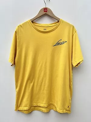 Levis T-Shirt Embroidered Script Spell Out Logo Summer Yellow Mens Size XL • £13.99