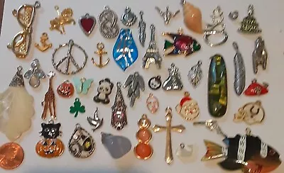 Big Lot 40+ Most Vintage Jewelry Making Charms Pendants All Kinds Metals & More • $10.50