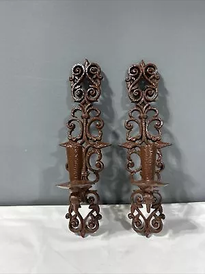 Vintage Burwood Hammered Look Wall Sconce Taper Candle Holder MCM Brown Gothic N • $15