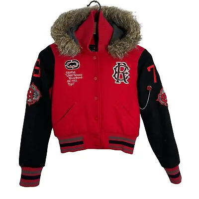 ECKO UNLTD. RED Women’s Lined Varsity Jacket Faux Fur Removable Hood Size Medium • $49.99