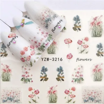 Nail Art Water Decals Transfers Stickers Spring Summer Flowers Floral (3216) • £1.49