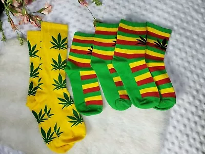 Boho Socks Marijuana Pot Hemp Leaf Lot Of 3 Pairs Womens Jamaica Stretch Cute  • £8.25