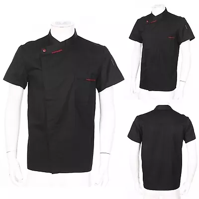 Mens Womens Chef Easy Wearing Top Cross-Over Collar Coat Unisex Costume Black • $17.47