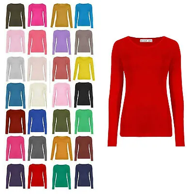 Kids Long Sleeve Round Neck Plain Basic Ladies Stretch T-Shirt Top 2-13 Years • £8.99