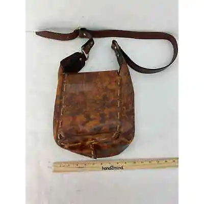 VTG Women's Brown Distressed Leather Saddle Bag Handbag Purse • $25