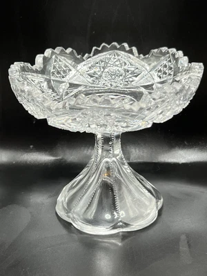 $34.90 • Buy Antique Vintage ABC American Brilliant Cut Glass Compote Zipper Stem Jelly Dish