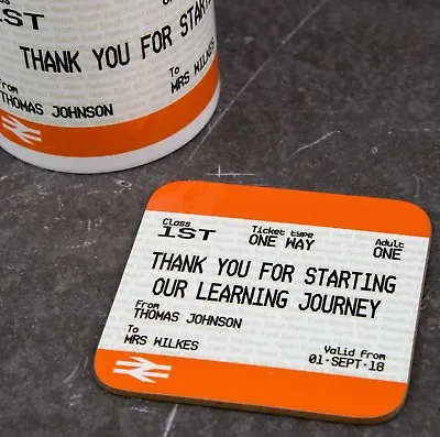 £6 • Buy Personalised Custom Train Ticket Coaster Gift For Teacher Tea Coffee Drink Mat