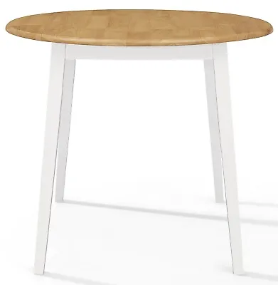 Small Solid Wooden Drop Leaf Round Kitchen Dining Table In White And Oak Finish • £139.99