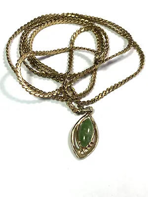 Vintage Heavy 12K Gold Filled 36  Necklace With Green Stone Pendant • $20