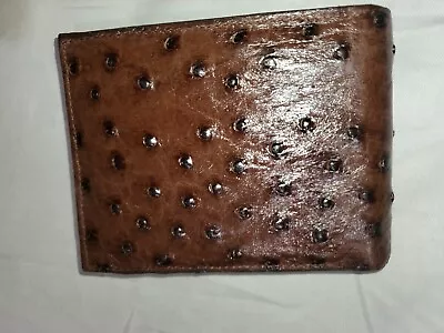 New Genuine Chocolate Ostrich Leather Skin Bi-fold Slim Wallet Leather Interior. • $50