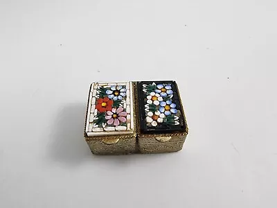 Antique Micro Mosaic Patch Double Hinged Trinket Pill Box Italy • $34.99
