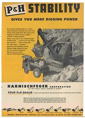 1952 Harnischfeger Ad: P & H Power Shovels And Truck Cranes - Stability! • $17.76