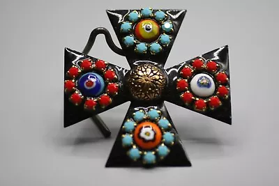 Vintage FERNELLA'S N.Y.C. JOOLS Rhinestone Enamel Maltese Cross Brooch Pin R9 • $59.99