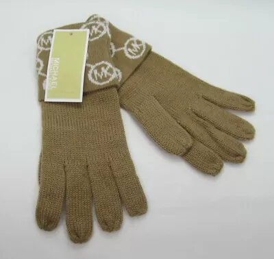 One Size Michael Kors Acrylic Gloves Tan W/Tan & White Fold-over Logo Cuffs • $29.99