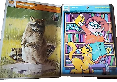 Two VINTAGE  WHITMAN 12 Piece Frame-Tray PuzzleS Raccoon & Librarian  • $9.95